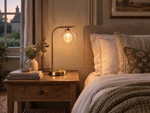 Gold table lamp with - lamp, glass